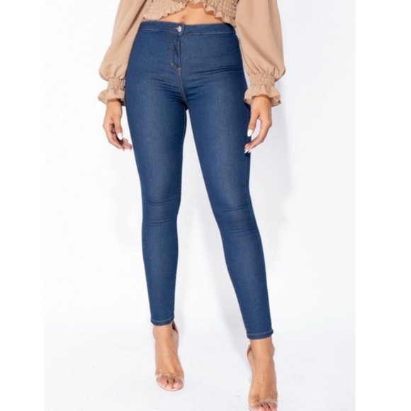 Blue High Waist Skinny Denim Jeggings Pants - Picture 5 of 8